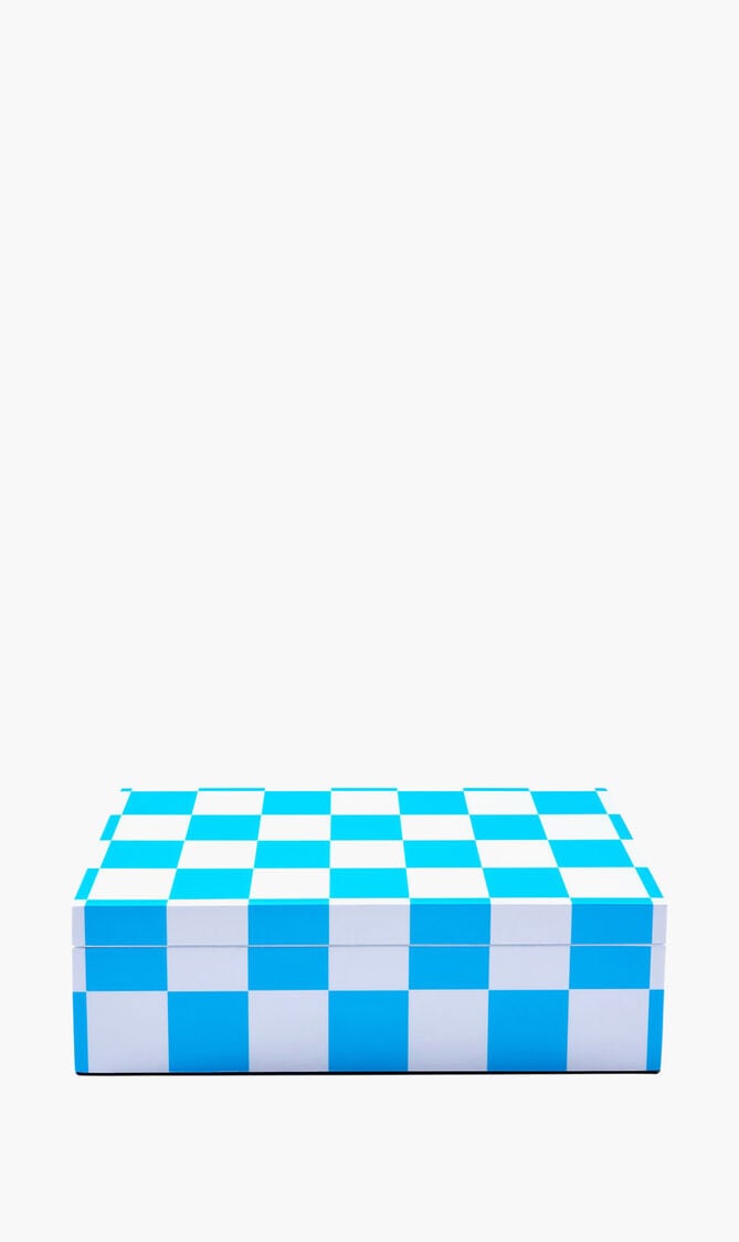 JNR LACQUER CHECKERBOARD BOX - MEDIUM - BLUEWHITE