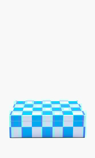 JNR LACQUER CHECKERBOARD BOX - MEDIUM - BLUEWHITE