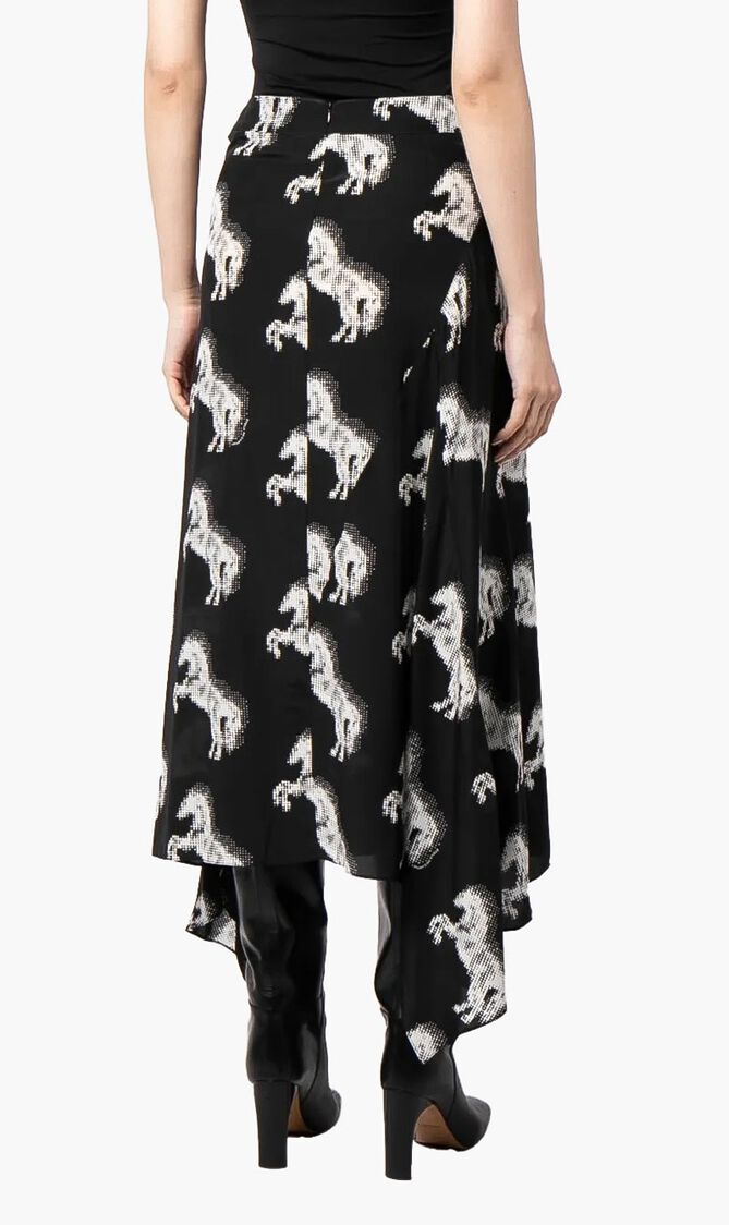 Pixel Horse Print Silk Skirt