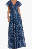 Embellished Illusion Butterfly Sleeve Gown