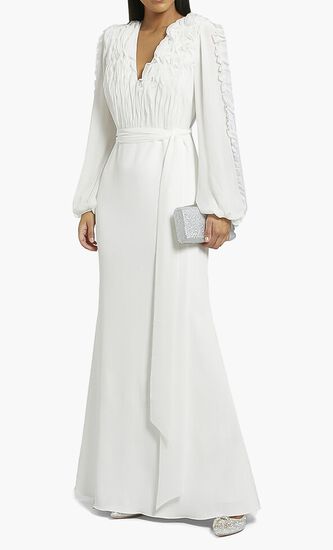 Ruffled GGT Crepe LS Dress