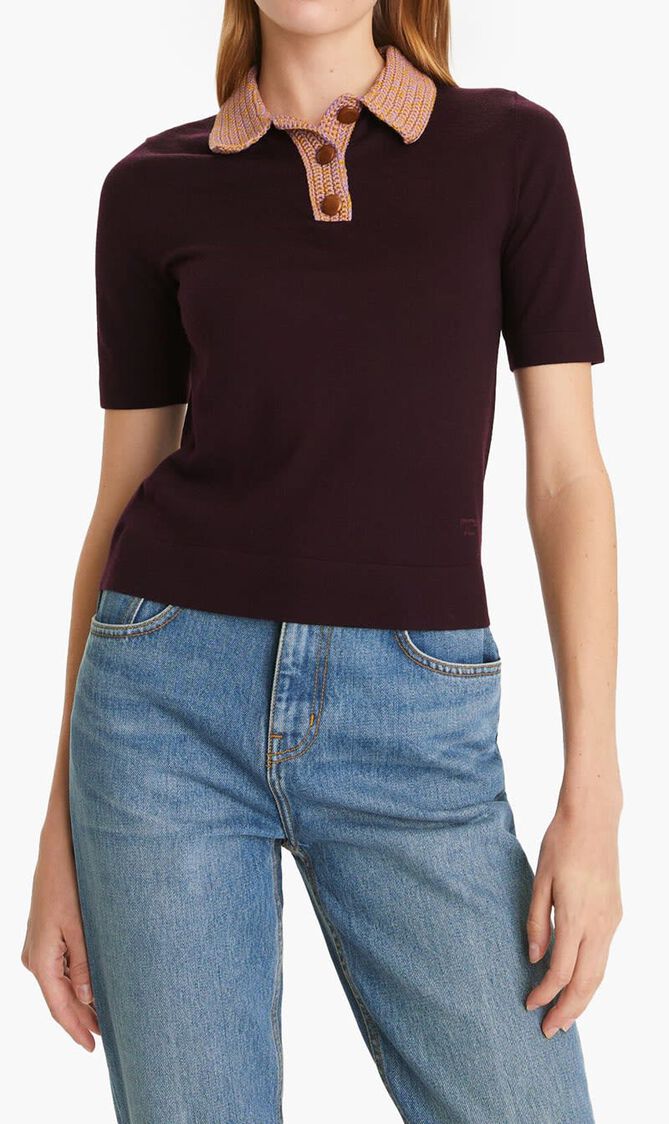 Crochet Collar Knit Polo