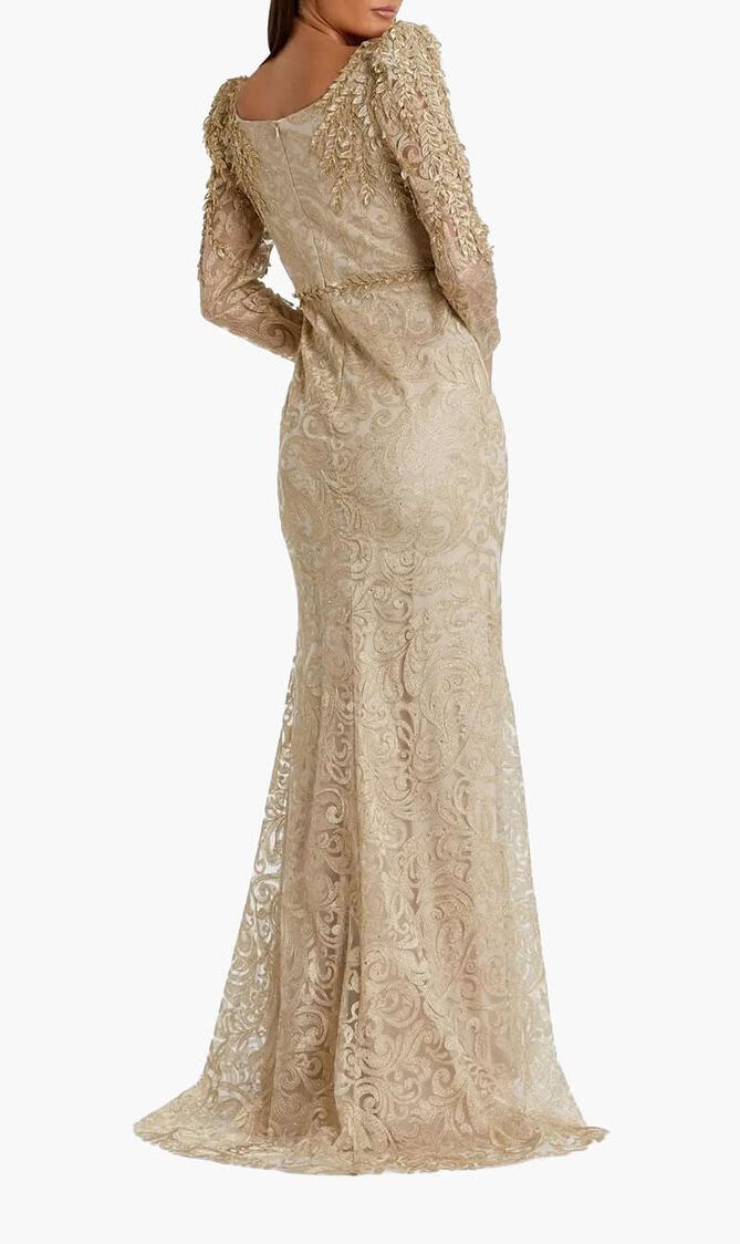 Embroidered Applique Trumpet Gown