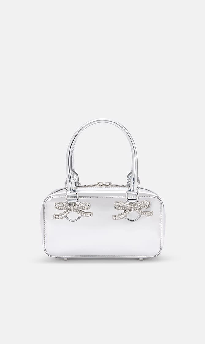 METALLIC SILVER LEATHER MINI TOTE BAG