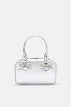 METALLIC SILVER LEATHER MINI TOTE BAG