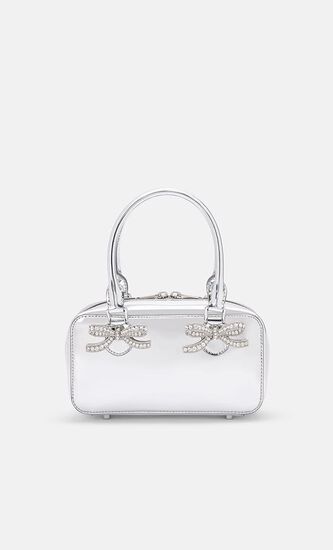 METALLIC SILVER LEATHER MINI TOTE BAG