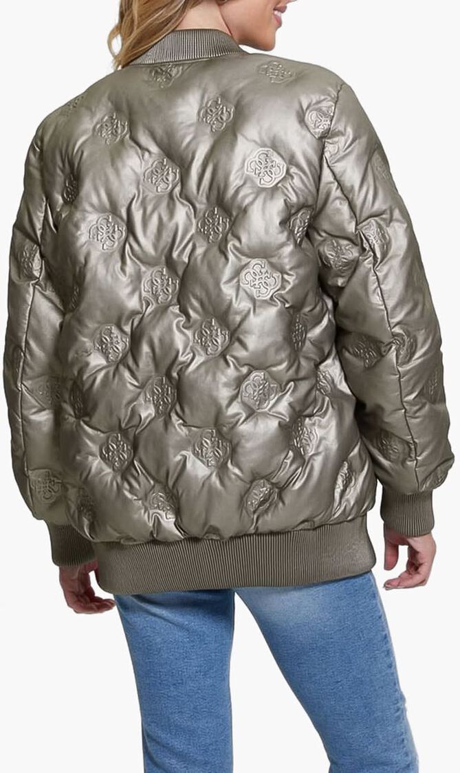 Faux Leather Long Bomber Jacket