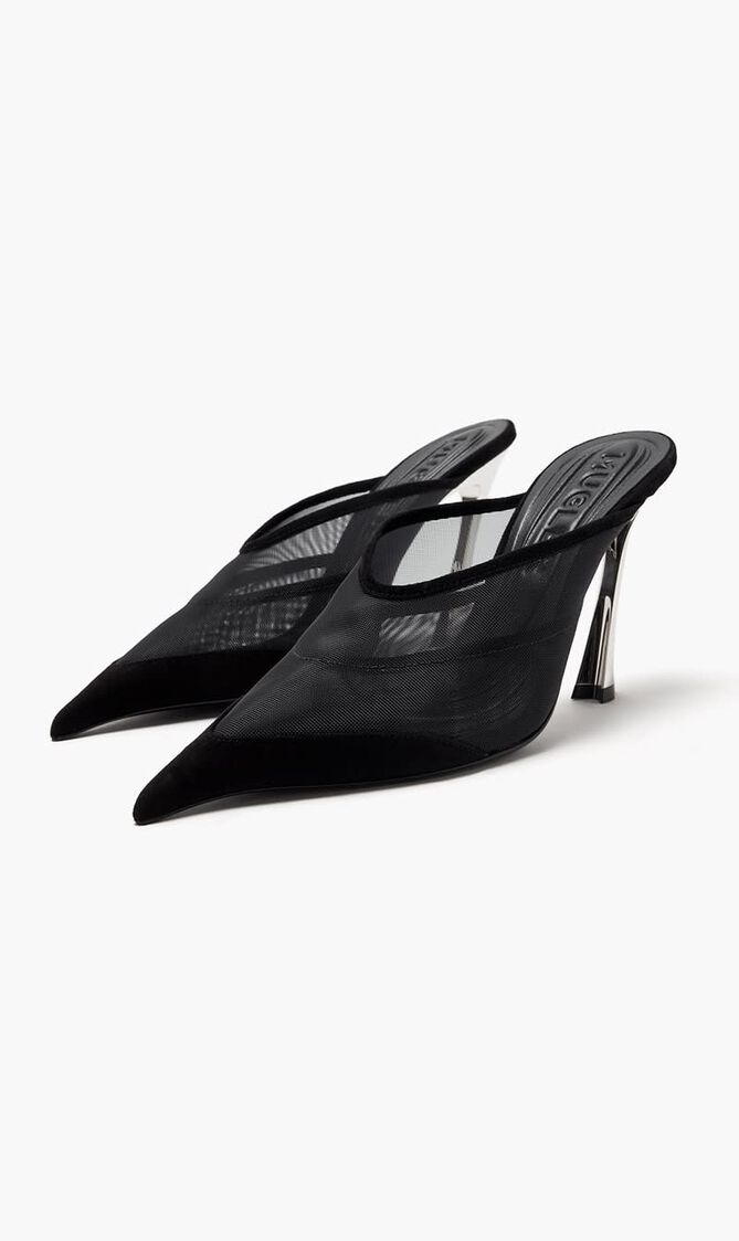 Mesh & suede mule heels