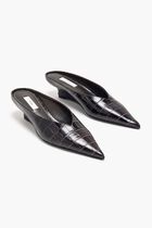 SHARP CROCO-EMBOSSED WEDGE MULES
