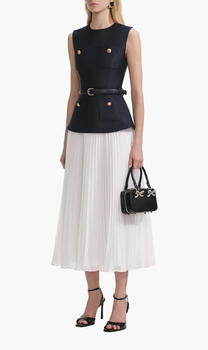 NAVY TAFFETA MIDI DRESS