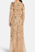 SEQUIN LATTICE LONG SLEEVE COLUMN GOWN