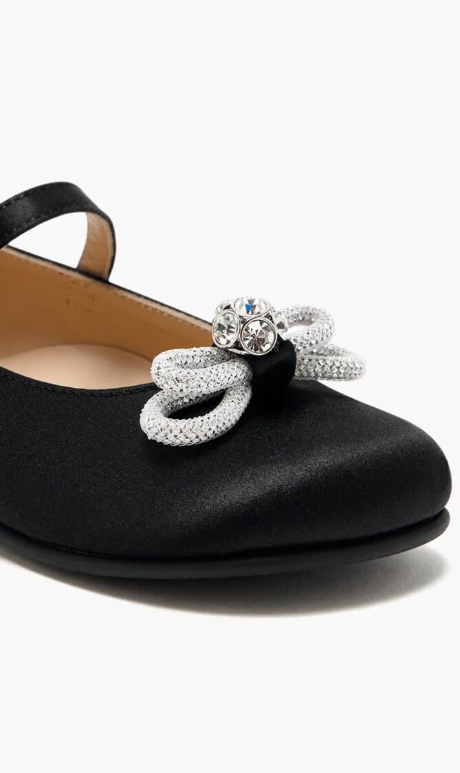 DOUBLE BOW BLACK SATIN MINI BALLERINA