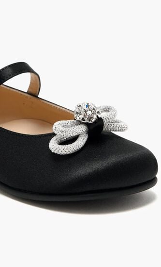 DOUBLE BOW BLACK SATIN MINI BALLERINA