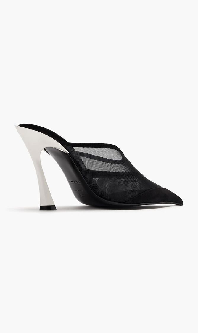 Mesh & suede mule heels