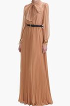 TAN DOT MESH MAXI DRESS