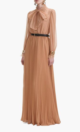 TAN DOT MESH MAXI DRESS