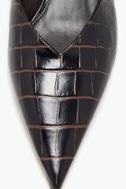 SHARP CROCO-EMBOSSED WEDGE MULES