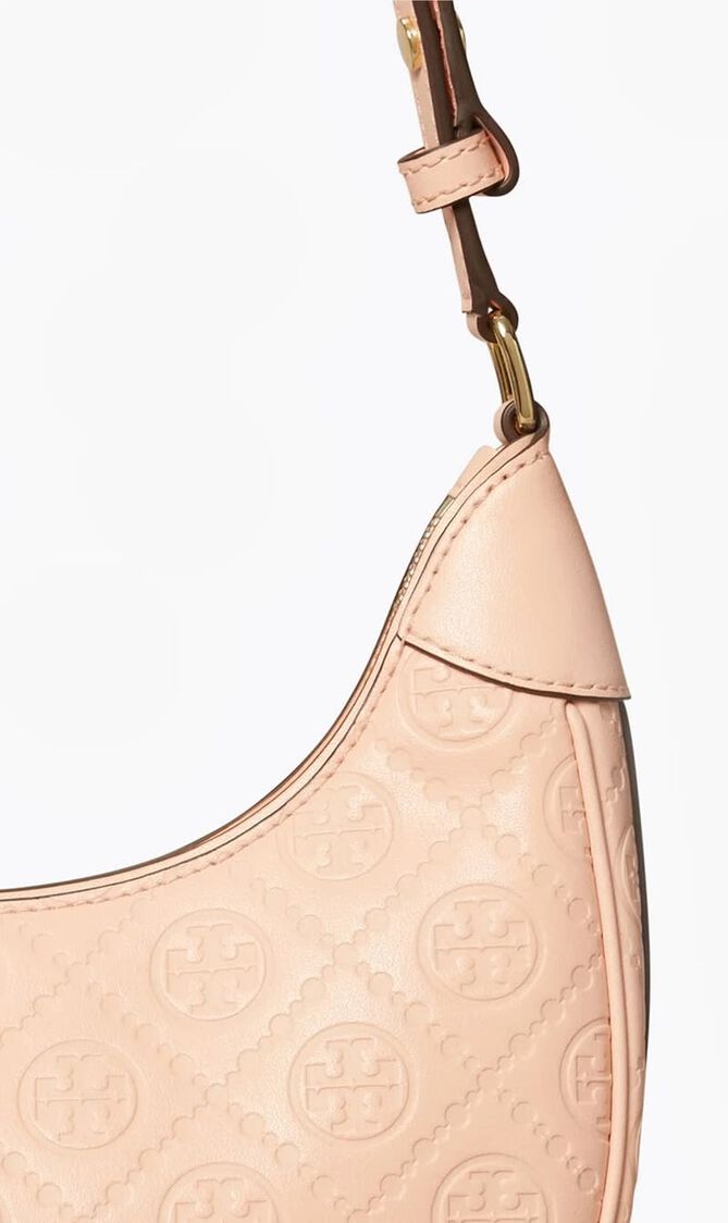 T Monogram Leather Crescent Bag
