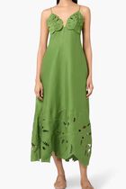 GREEN MONSTERA EMBROIDERY MIDI DRESS