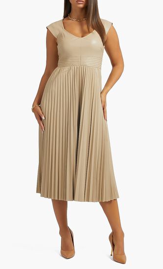 Faux Leather Pleated Dress