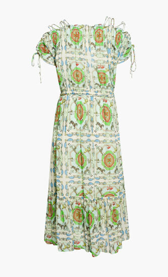 PRINTED SILK OFF SHOULDER DRESS