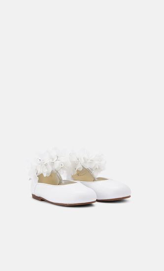 SINGLE STRAP VELCRO FLOWERS PEARLS SWAROVSKI CRYSTALS EMBELLISHED LEATHER BALLERINAS