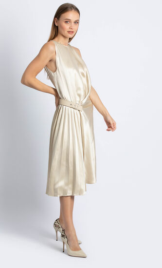 Pleated Belted Shift Dress