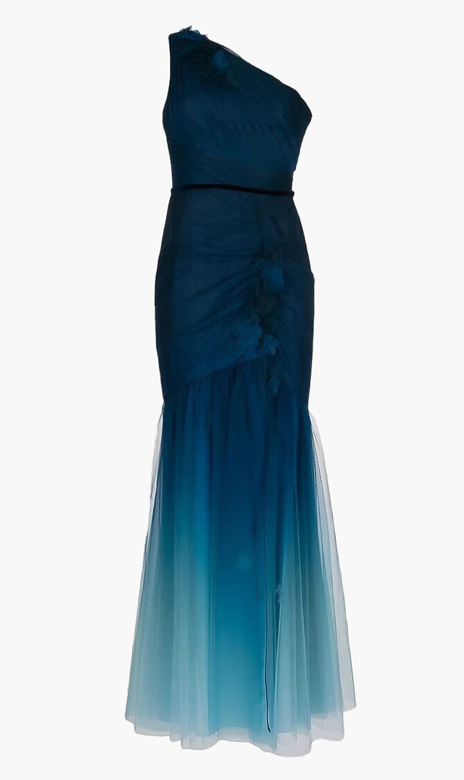 N59G3060-ONE SHOULDER RUCHED OMBRE TULLE MERMAID GOWN