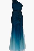 N59G3060-ONE SHOULDER RUCHED OMBRE TULLE MERMAID GOWN
