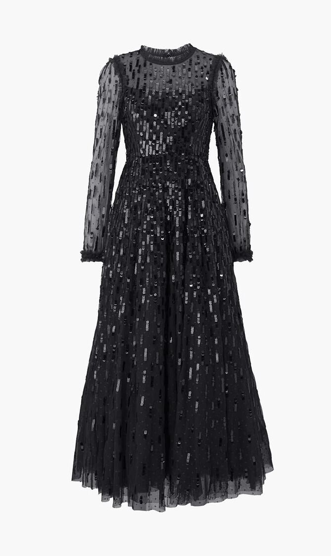 Sequin Dash Long Sleeve Gown