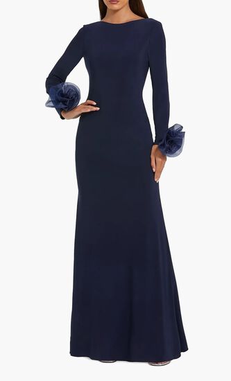 Fitted Jersey Gown With 3D Flowers