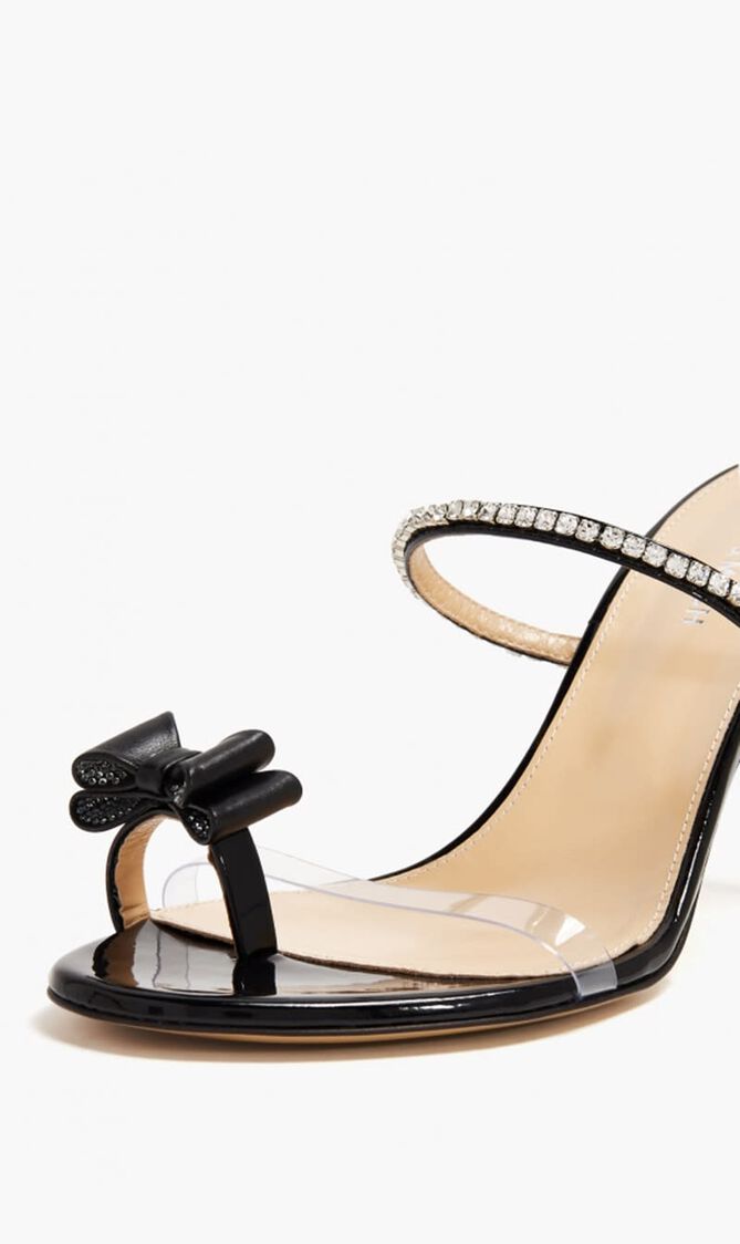 PETITE CADEAU BLACK PATENT LEATHER MULES WITH CRYSTALS(95MM)