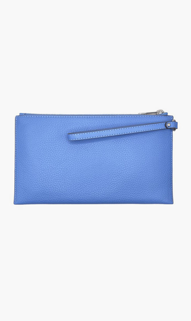 Jet Set Travel Large Top Zip Pebbled Leather Wristlet Pouch