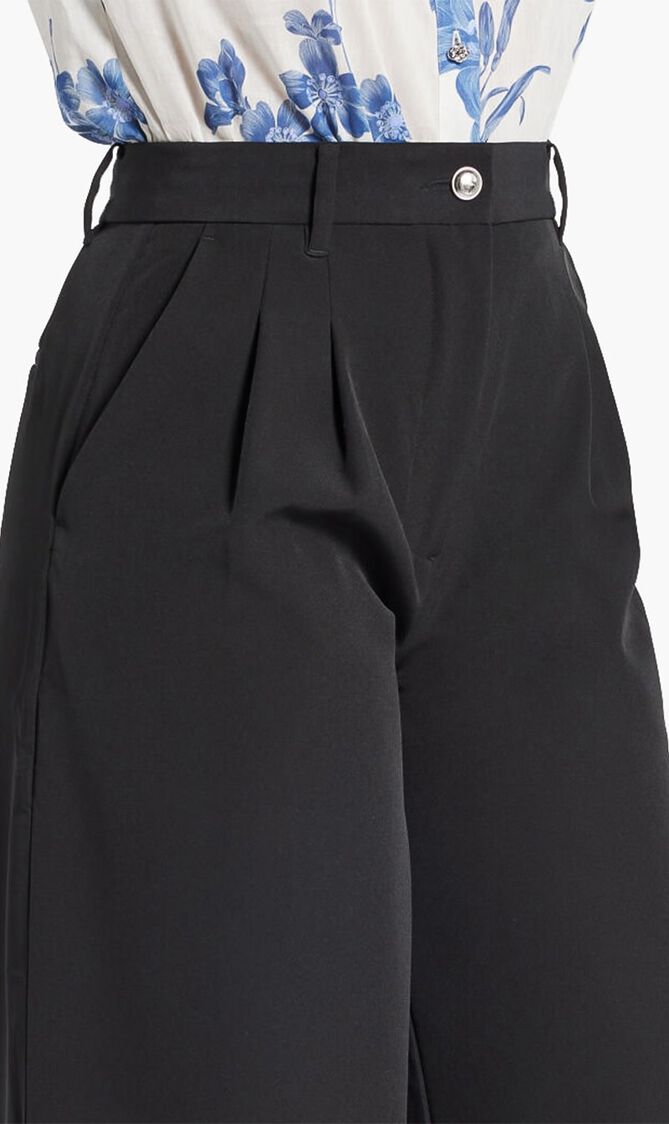 Pleated Wide Leg Crepon Pants