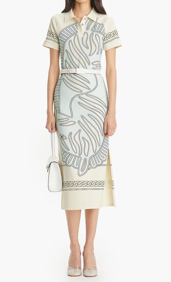 PRINTED MESH POLO DRESS