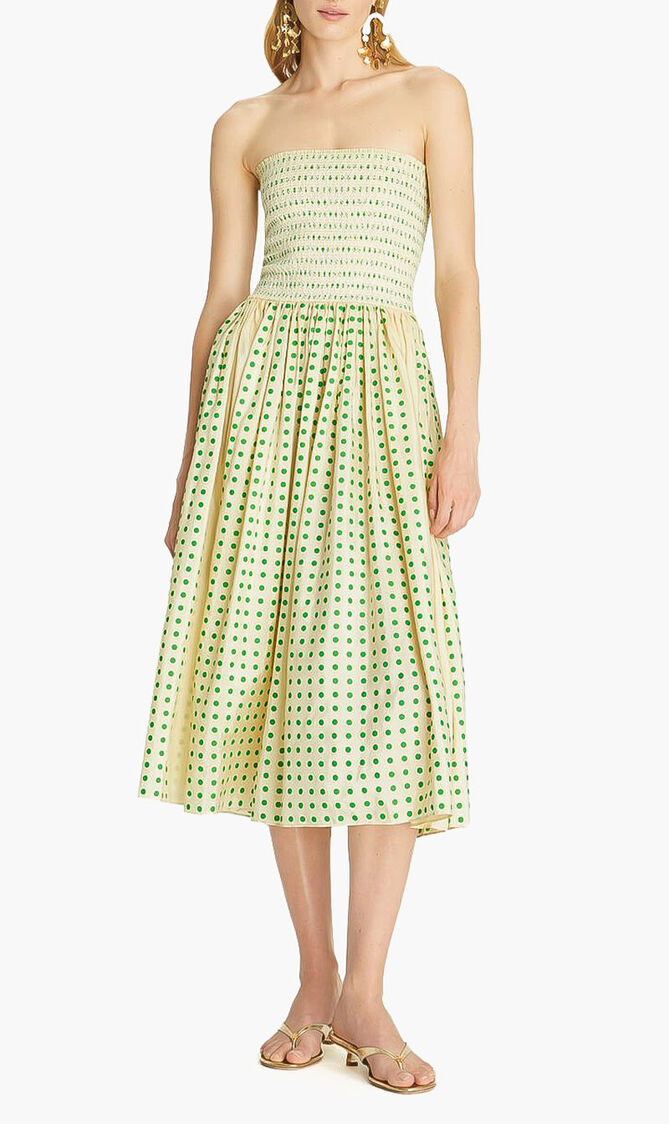 Printed Silk Strapless Dress