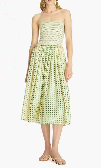 Printed Silk Strapless Dress