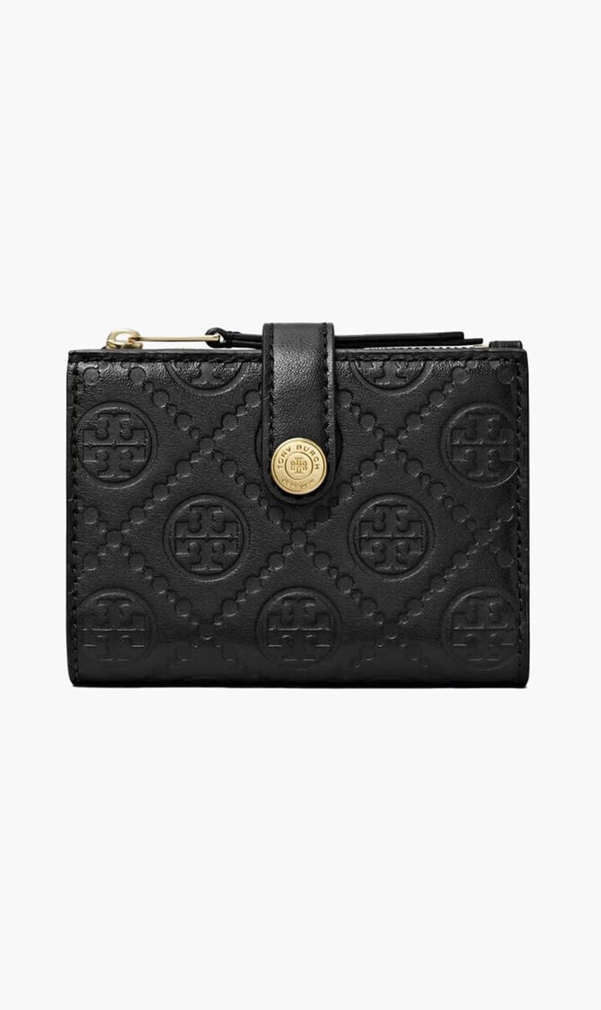 T Monogram Leather Bi-fold Wallet