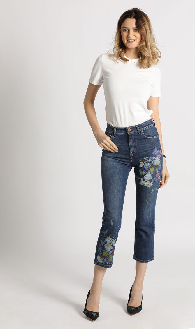 Roncolo Painted Cropped Flare Jeans