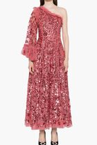 Falling Leaves One Shoulder Ankle Gown