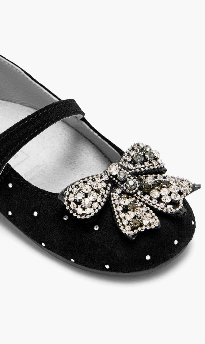 SWAROVSKI CRYSTALS ALL AROUND EMBELLISHED SUEDE LEATHER BALLERINAS WITH CRYSTAL BOW