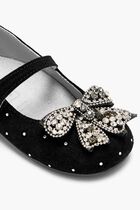 SWAROVSKI CRYSTALS ALL AROUND EMBELLISHED SUEDE LEATHER BALLERINAS WITH CRYSTAL BOW