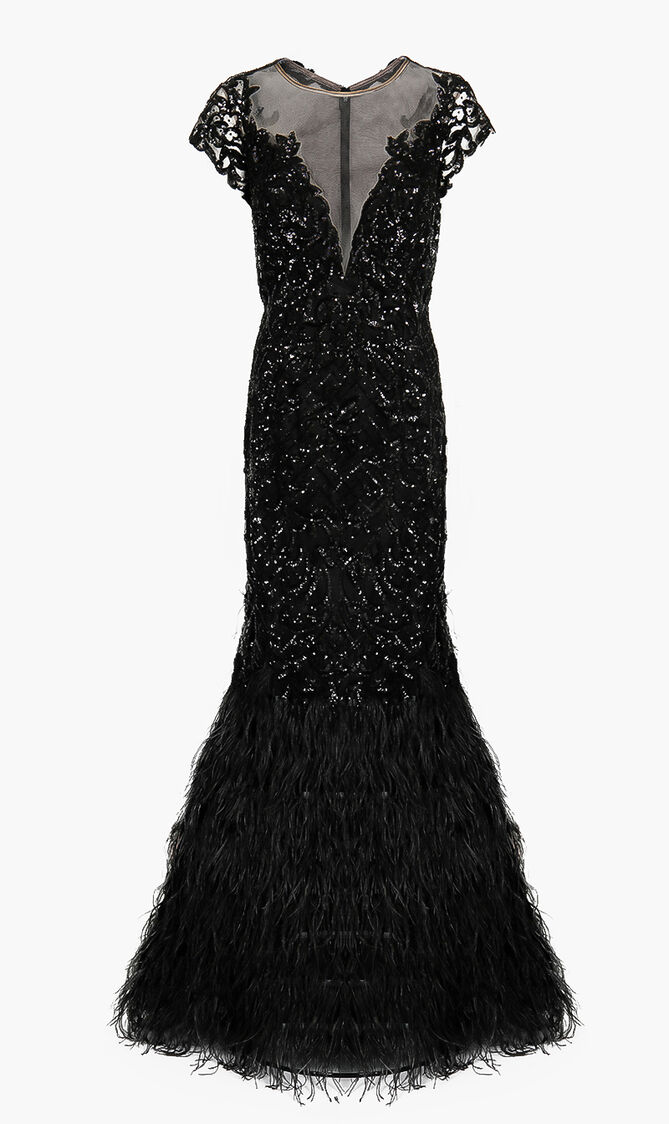 Illusion Neck Feather Dress