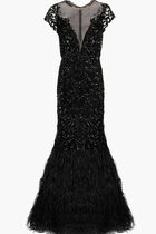 Illusion Neck Feather Dress