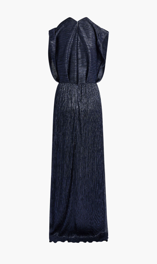 MAXI DRESS WITH BUTTONED SLASH NECK DETAIL