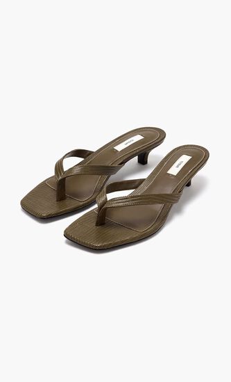 LIZARD EMBOSSED HEELED FLIP FLOPS