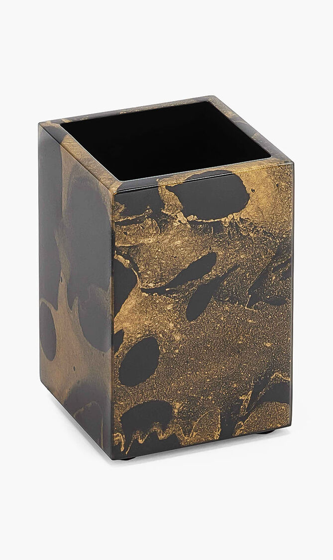 Black Gold Marble Lacquer Brush Holder