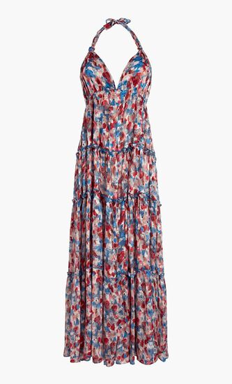 Flowers in the Sky Viscose Long Backless Dress