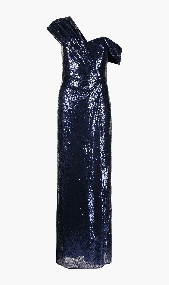 Asymmetrical Wrap Sequin Gown