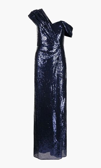 Asymmetrical Wrap Sequin Gown